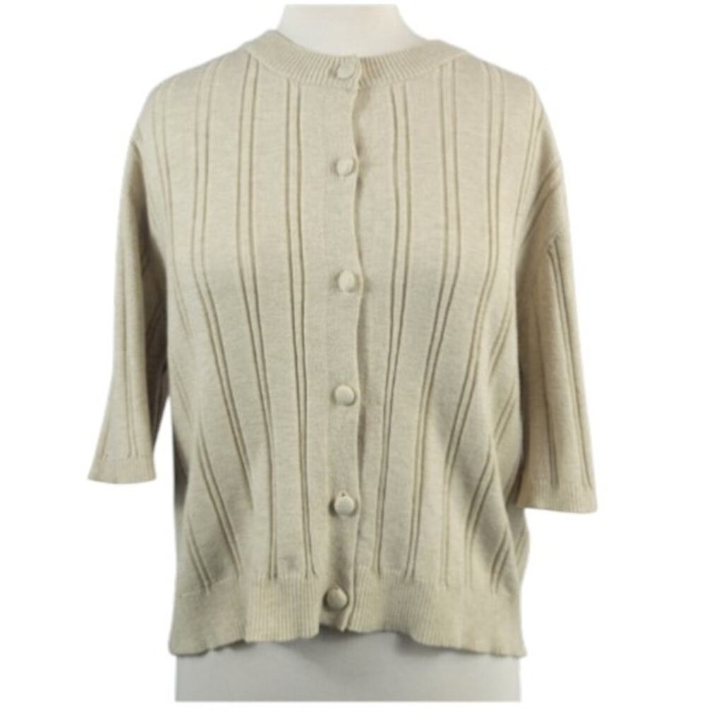 MSCH Moss Copenhagen Marlena Rachelle Cardigan Ribbed Short Sleeve Cream S/M